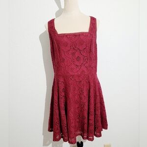 City Vibe Womens Burgundy Fit & Flare Sleeveless Dress Size 15 Lined Square Neck